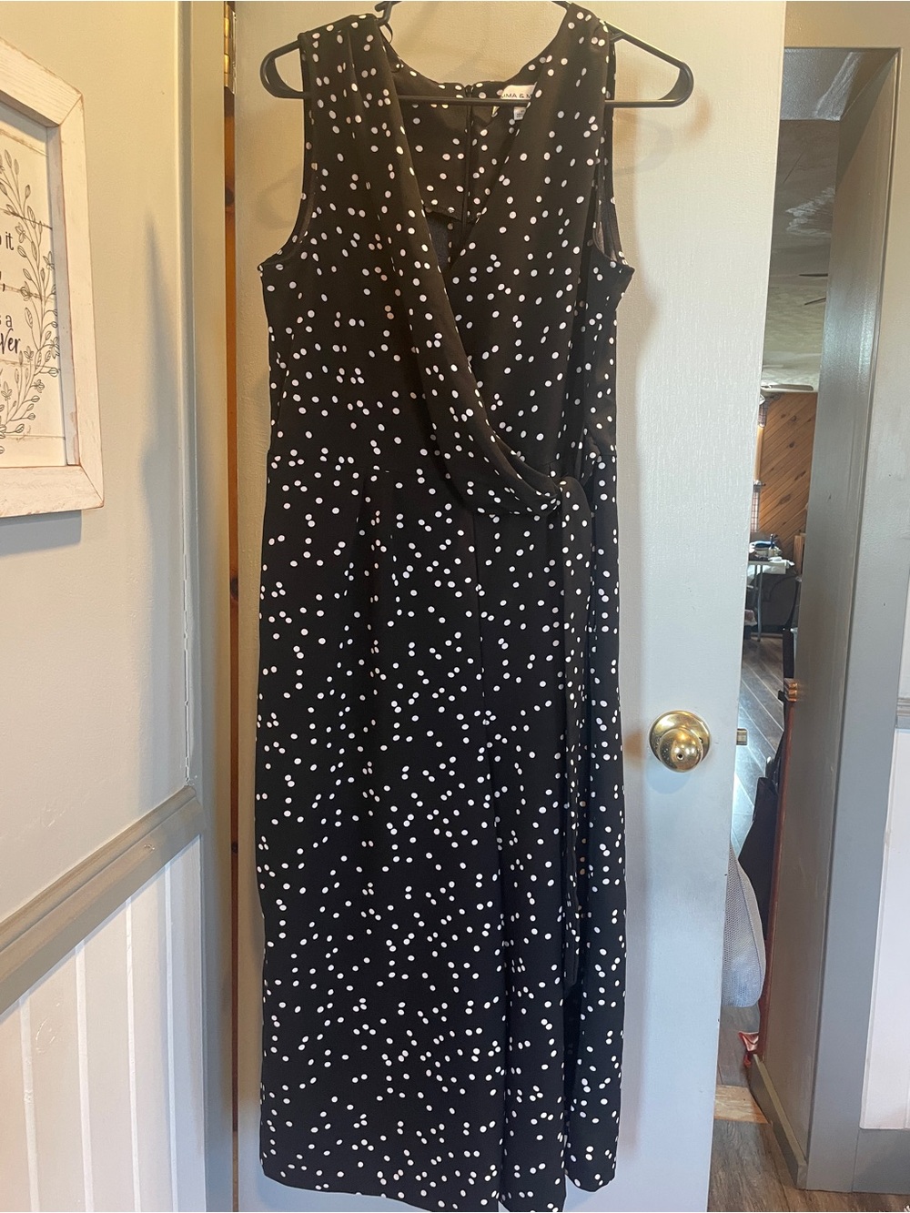 Emma & Michele Sleeveless Black Polka Dot women’s jumpsuit capris size 12